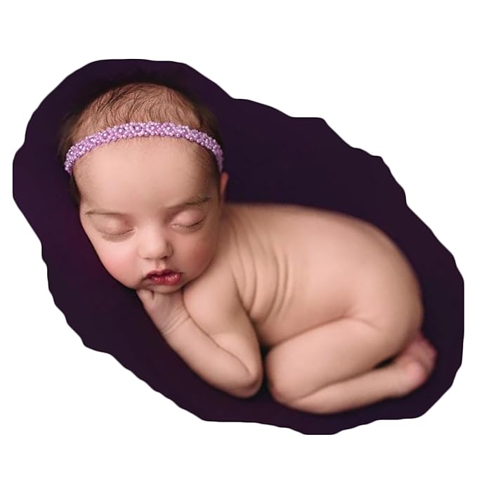 Zeroest Newborn Photography Props Baby Girl Photoshoots Pearl Headbands Infant Girl Photo Posing Beaded Headband Prop (Lilac, One Size)