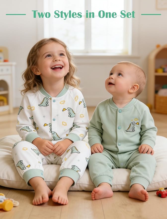 Newborn Baby Boys 2 Pack Cotton Romper Outfits Infant Long Sleeve One-Piece Toddler Button Jumpsuits