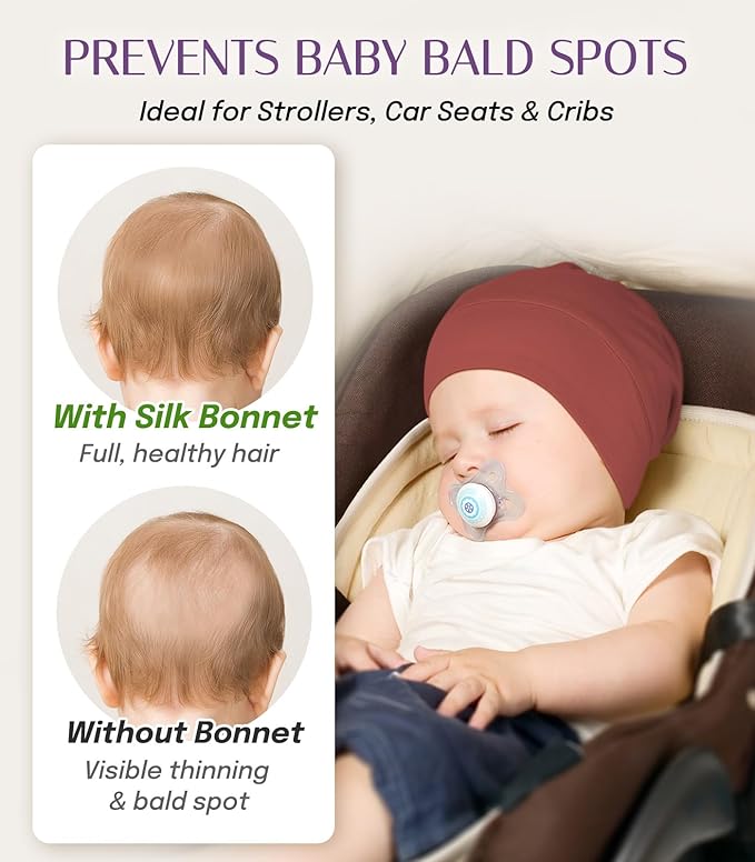 OLESILK Silk Baby Bonnet for 0-6 Months - 100% Mulberry Silk Toddler Hair Bonnet, Adjustable Night Cap for Sleeping