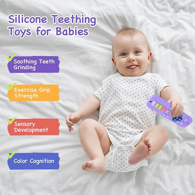 Hooku Silicone Teethers for Babies 0-6 Months, Teething Toys for Babies 6-12 Months, Baby Remote Control Toy, Infant Toys 0-3 Months, Sensory Chew Toys, Toddler Newborn Baby Girl Boy Gifts