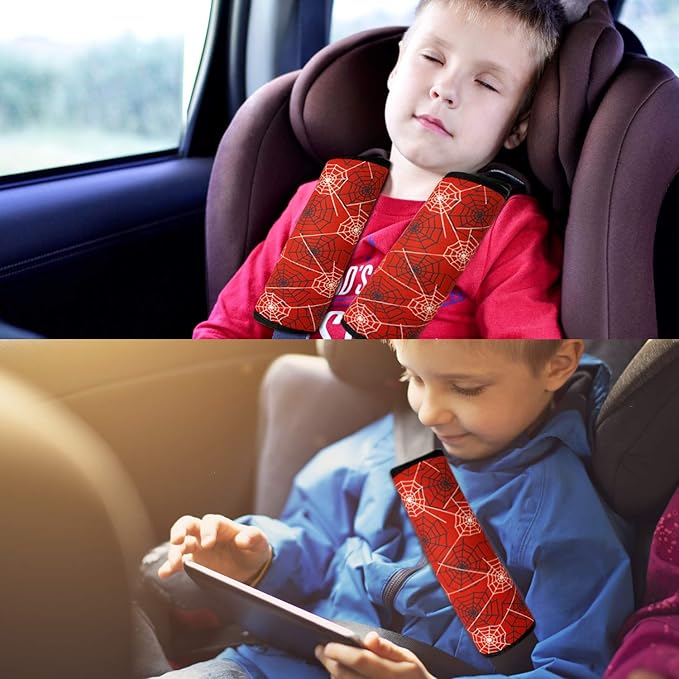 Spider Seat Belt Cover for Kids, Seat Belt Pad for Boys, Car Seat Straps Shoulder Pads for Kids, Kid's Seat Belt Cushion, Shoulder Strap Pad, 1 Piece（RED)