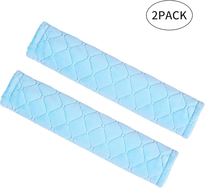 Amooca Soft Auto Seat Belt Cover Seatbelt Shoulder Pad Cushions 2 PCS for a More Comfortable Driving Universal Fit for All Cars and Backpack Light Blue