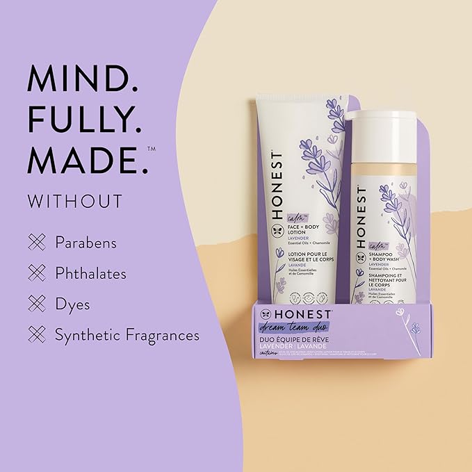 The Honest Company 2-in-1 Cleansing Shampoo and Body Wash Face Lotion Bundle, Gentle for Baby, Naturally Derived, Lavender Calm, 18.5 fl oz