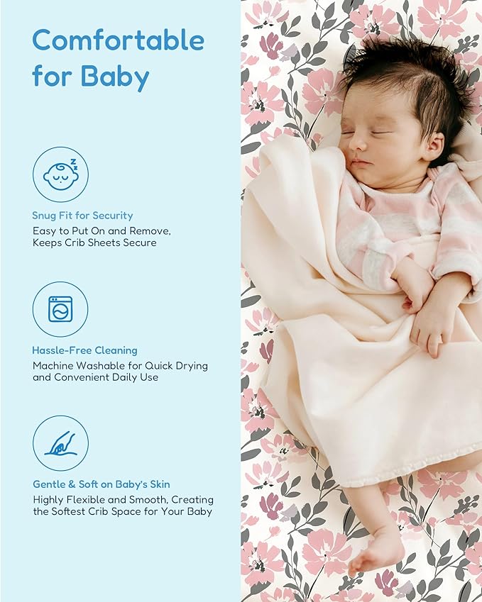 Crib Sheets 2 Pack, Fitted Crib Sheet for Standard Crib Mattress 28x52x9, Ultra Soft Jersey Knit, Breathable Stretchy Deep Pocket, Snug Fit Stays Put, Baby Crib Mattress Sheet