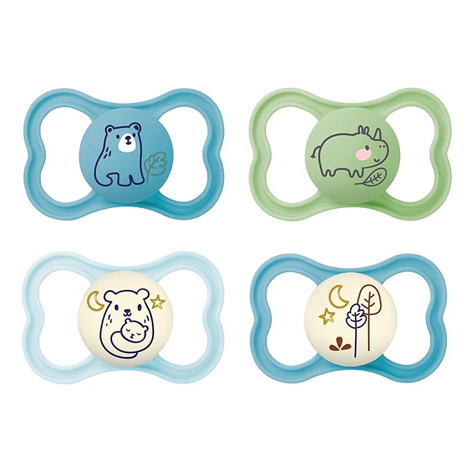 MAM Air Pacifier for Babies 6-16 Months, Extra Air Flow for Sensitive Skin, Glows in The Dark, Developed with Medical Experts, BPA-Free Skin Soft Silicone, 4 Count, Made in Europe