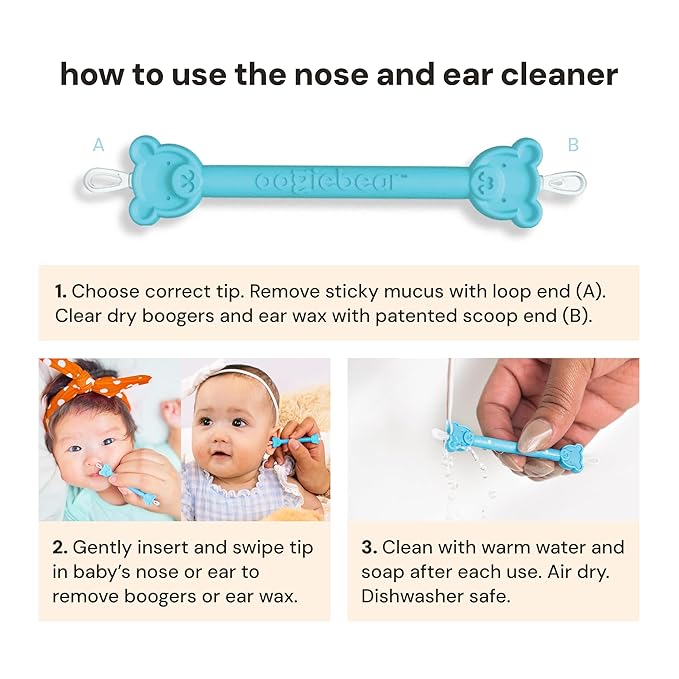oogiebear: Baby Nose Cleaner & Ear Wax Removal Tool - Safe Booger & Earwax Removal for Newborns, Infants, Toddlers - Dual-Ended - Essential Baby Stuff, Diaper Bag Must-Have, Orange & Seafoam with case