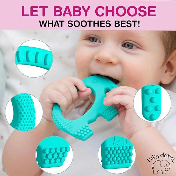 Baby Elefun Baby Teething Rings 5X Pain Relief Zero Delay 0-6 Months Turquoise