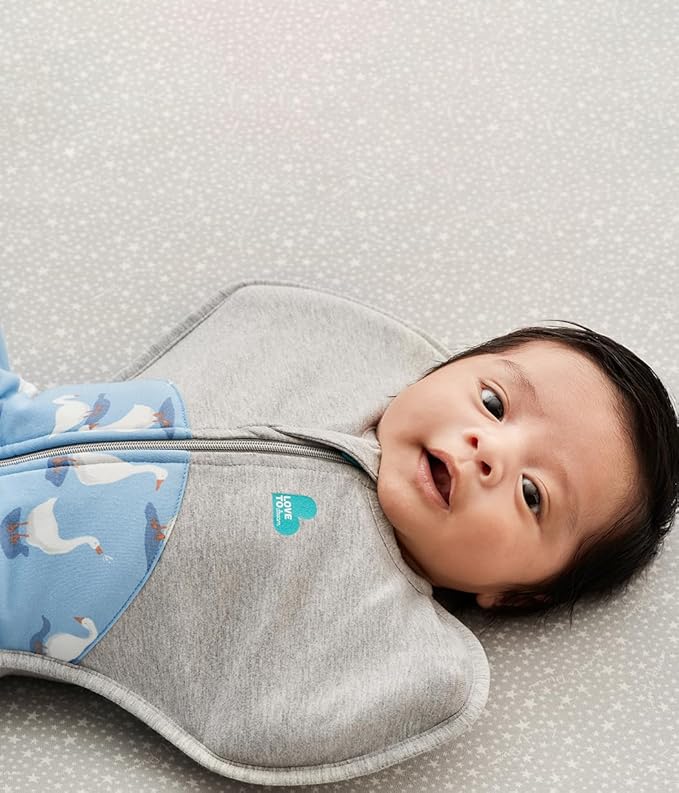 Love to Dream Warm Swaddle UP 2.5 TOG Baby Sleep Sack for Autumn & Winter | Arms Up Position for Self-Soothing, Calms Startle Reflex | Newborn 5-8.5 lbs, Dusty Blue Silly Goose