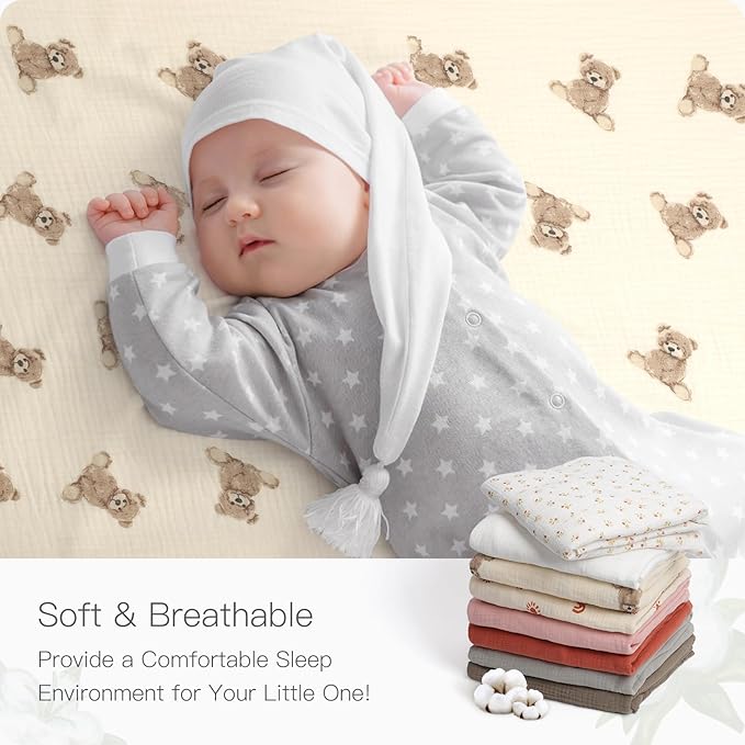 100% Organic Cotton 2 Pack 52x28 Inches Muslin Crib Sheets Fitted Crib Mattress Sheet for Baby Girls & Boys, Soft Boho Neutral Toddler Bed Sheets Fits Well Standard Size Crib Mattress 28x52 Inches