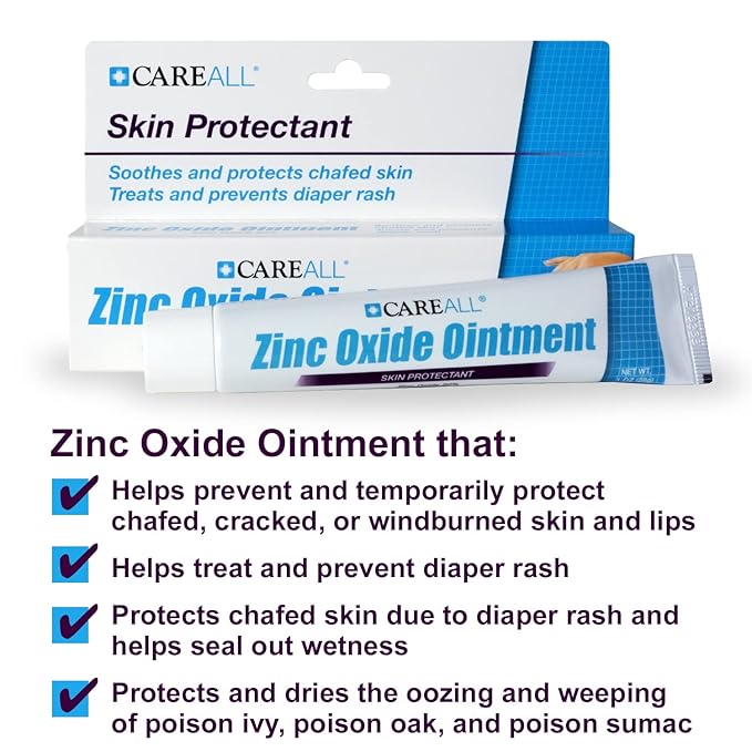 CareAll Zinc Oxide 20% Skin Protectant Barrier Ointment 2 oz (24 Pack), Relieves, Treats and Prevents Minor Skin Irritations due to Diaper Rash. Helps Seal Out Wetness. Protects Chafed Skin.