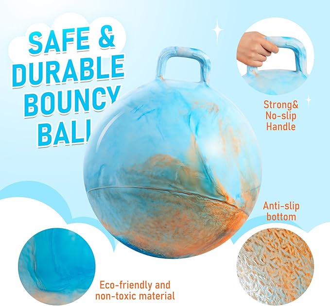 U&C Planet Hopper Ball 20 inches Bouncy Ball with Handle for Kids Age 5-9 Clouds Hoppity Hop Sit and Bounce Jumping Hopping with Pump and Gift Box Great Gift for Birthday Christmas