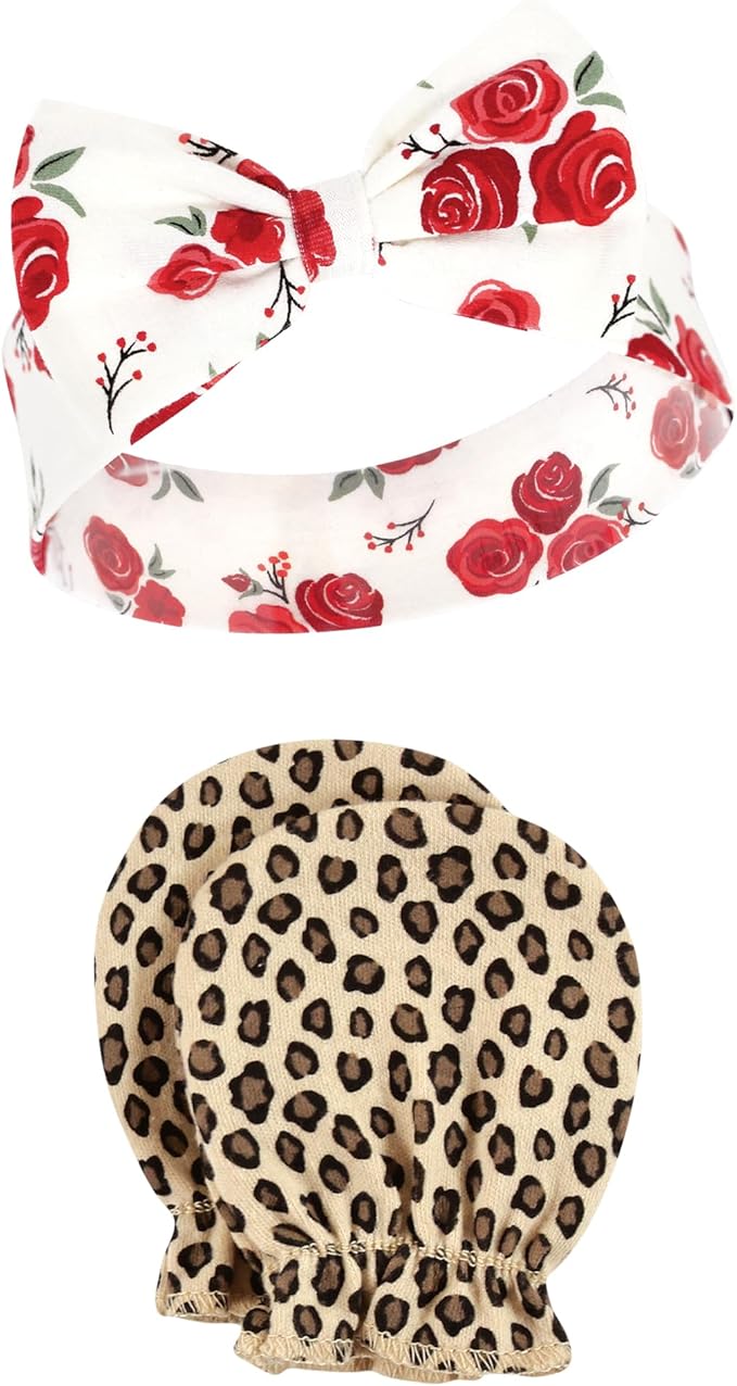 Hudson Baby baby-girls Cotton Headband and Scratch Mitten Set