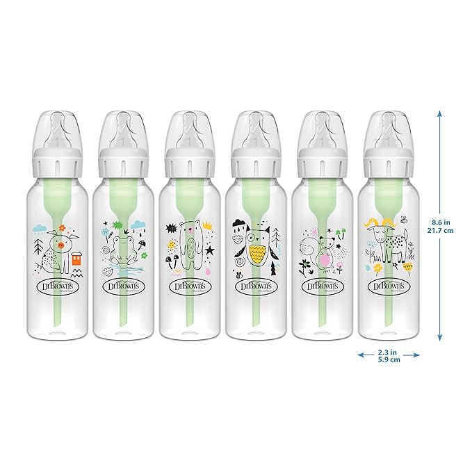 Dr. Brown's Natural Flow Anti-Colic Options+ Narrow Baby Bottle, Bear and Owl, 8 oz/250 mL, with Level 1 Slow Flow Nipple, BPA Free, 0m+, 2-Pack