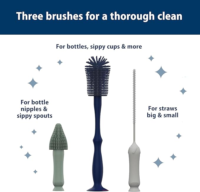 Dr. Brown's Silicone Cleaning Brush Set with Bottle, Spout, and Straw Brush, 3-Pack + Vent Cleaning Brush, 4-Pack