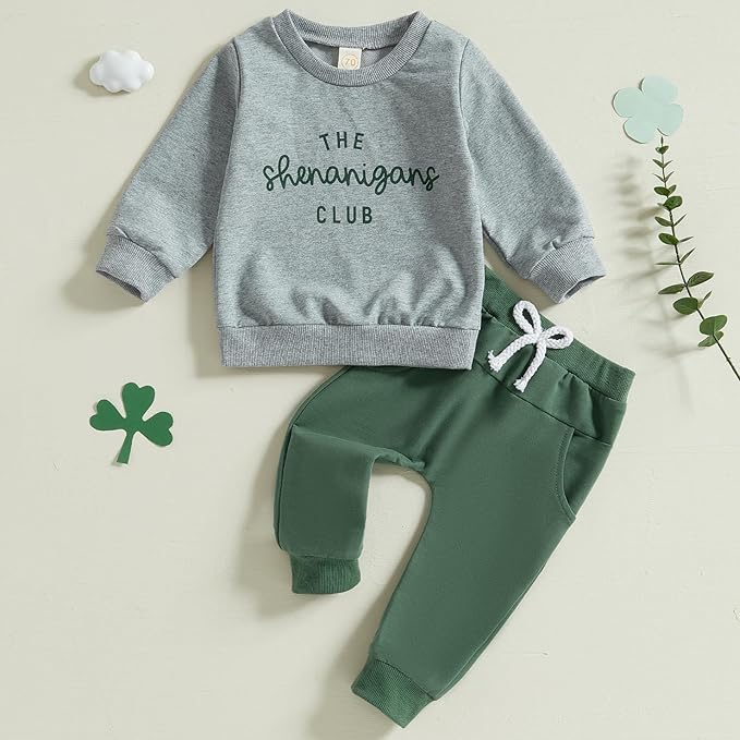 Baby Boy Fall Clothes Set Long Sleeve Letter Print Sweatshirt Pants Toddler Infant Outfits 6 12 18 24 Months 2T