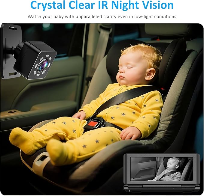 Baby Car Camera for 2 Kids, 6.86" 1080P HD Split Screen Baby Monitor with Dual Backseat Cameras and IR Night Vision, Crystal Clear Wide View Baby Car Mirror for Rear Seat Safety (Not USB)