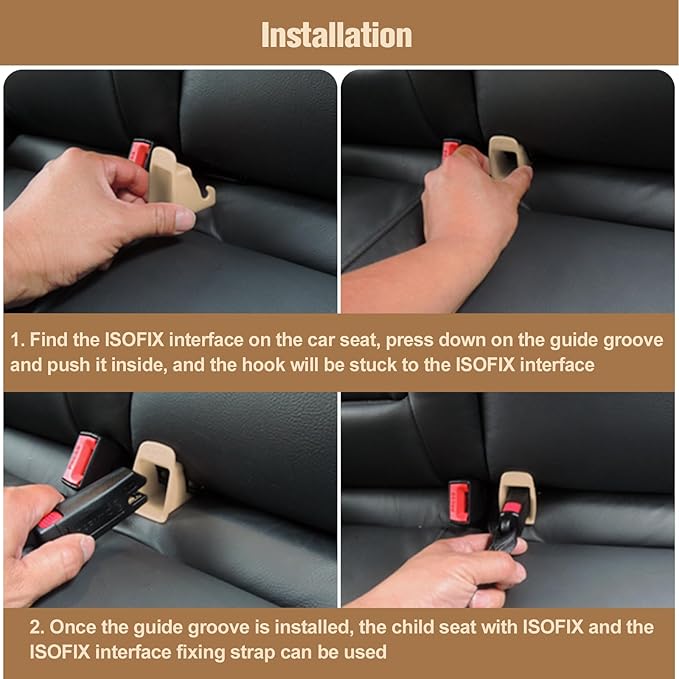 ISOFIX Interface Belt Latch Guide, 2Pcs Car Seat ISOFIX Interface Buckle Fixed Guide Groove Car Seat Bracket Connector (2Pcs Beige)