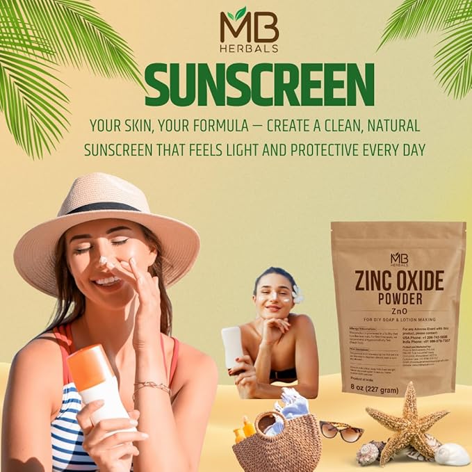 MB Herbals Zinc Oxide Powder 1 lb / 16 oz (454 Gram) | Uncoated & Non-Nano | For DIY Sunscreen Lotion and Cream
