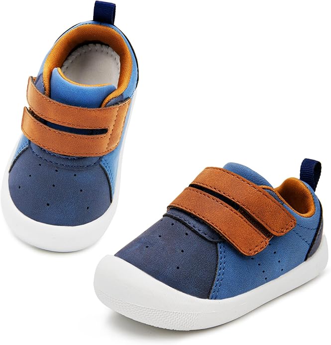 Baby Shoes Boys Girls First Walking Shoes Wide Toe Box Barefoot Zero Drop Infant Shoes Lightweight Nonslip Soft First Walkers PU Leather Toddler Sneakers for 6-24 Months