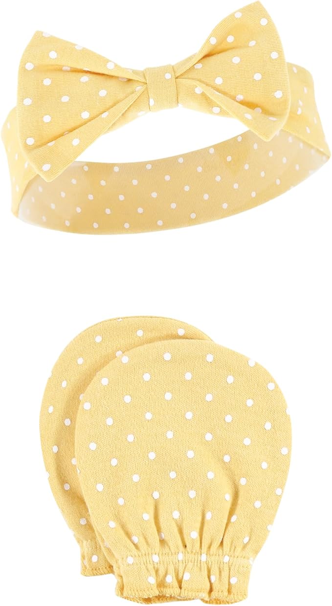 Hudson Baby baby-girls Cotton Headband and Scratch Mitten Set