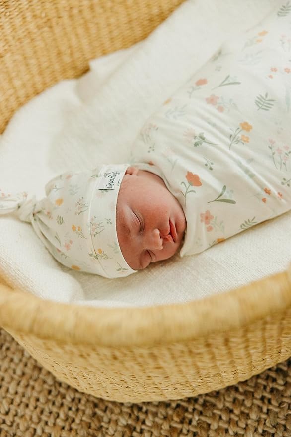 Copper Pearl Baby Beanie Hat Top Knot Stretchy Soft Mabel
