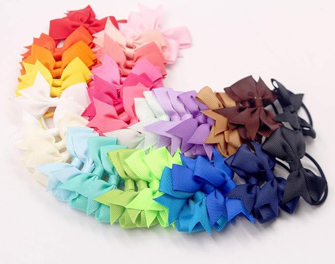 CÉLLOT Baby Hair Ties with Bows,50pcs 2inch Baby Hair Bows Durable Rubber Bands Ponytail Holders Toddler Essential Hair Accessories for Infants Baby Girls in Pairs