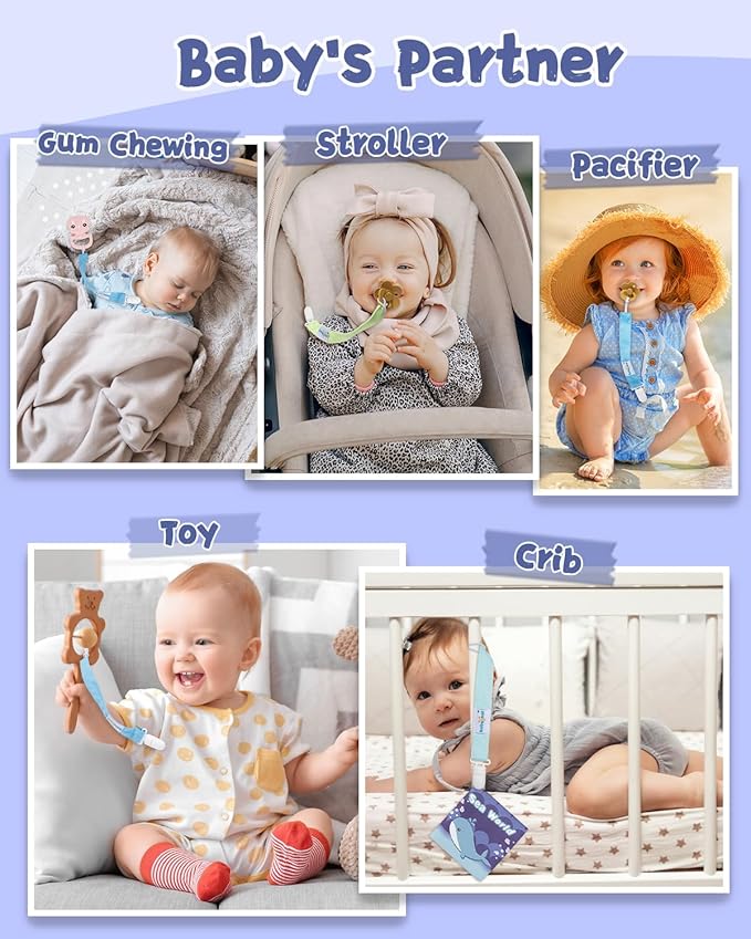 babygoal Baby Pacifier Clips 8 Pack, Pacifier Holder Clips Fits for Most Pacifier and Binkies-Neutral Color 8PS41