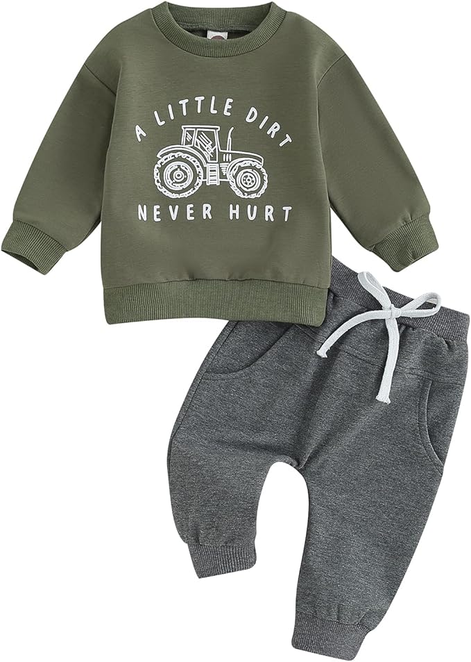fhutpw Toddler Baby Boy Clothes Funny Letter Long Sleeve Sweatshirt Pullover Top Jogger Pants Fall Winter Outfits