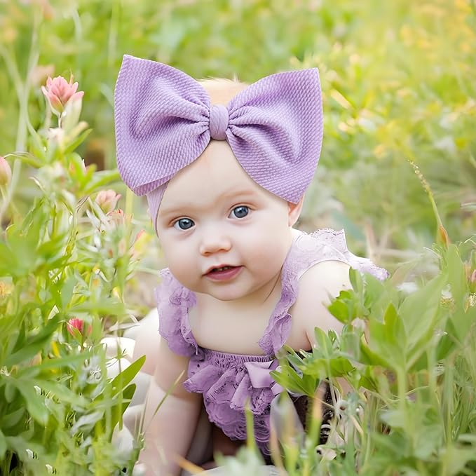 Super Durable Soft Knot Headbands with Hair Bows Infant Toddlers Kids Hair Accessories Violet Purple Headband for Newborn Baby Girls