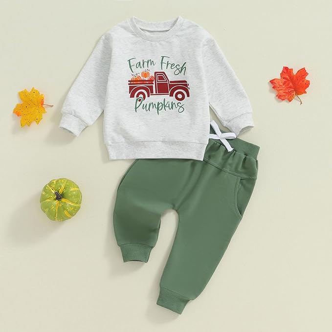 fhutpw Toddler Baby Boy Clothes Funny Letter Long Sleeve Sweatshirt Pullover Top Jogger Pants Fall Winter Outfits
