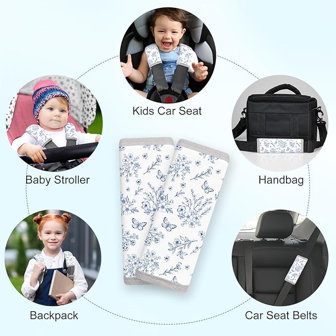 Seat Belt Cover Pad for Baby, Soft Seatbelt Cushion Covers for Kids 2Pcs Car Seat Strap Shoulder Pads for All Car Seats, Stroller, High Chair