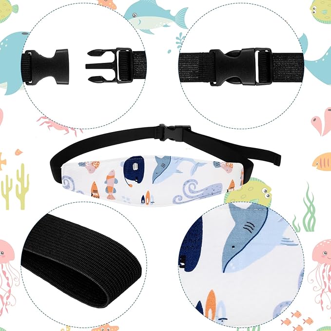 HESTYA 2 Pcs Carseat Head Support Toddler Stroller Seat Headrest for Sleeping Traveling Neck Relief Headband Strap for Kids Children Toddler Infant(Ocean Animals)