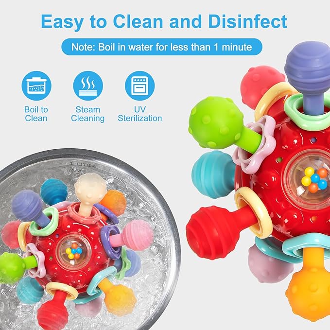 Baby Teething Toys, Baby Teethers Montessori Sensory Toys for 0-6 6-12 Months, Gifts for 1 Year Old Boys Girls Infant Newborn 0 3 6 9 12 18 Months Toys,Red