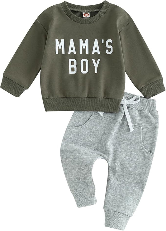 ZAXARRA Toddler Newborn baby boys Fall Outfits Long Sleeve Letter Print Sweatshirt Tops Pocket Pants Casual Clothing Sets