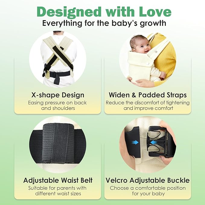 Baby Carrier with Storage Bag, 4 in 1 Front & Back Facing Design, Forward Facing, Adjustable, Baby Essential, Head Support, Baby Carrier for Newborn to Toddler, Almond Yellow