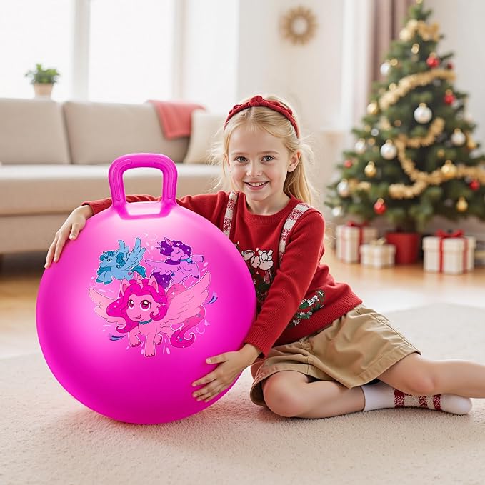 ZOOJOY Hopper Ball for Kids, 18 Inch Bouncy Ball with Handle, Pink Unicorn Girls Toys for Indoor Outdoor Acitve Play with Pump, Best Inflatable Balance Toys for Girls Boys Gifts 3 4 5 6 7 8 Years Old