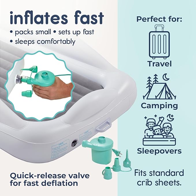 Hiccapop Inflatable Toddler Travel Bed with Safety Bumpers [4-Sided], Portable Toddler Bed for Kids, Toddler Air Mattress, Kids Air Mattress - Grey