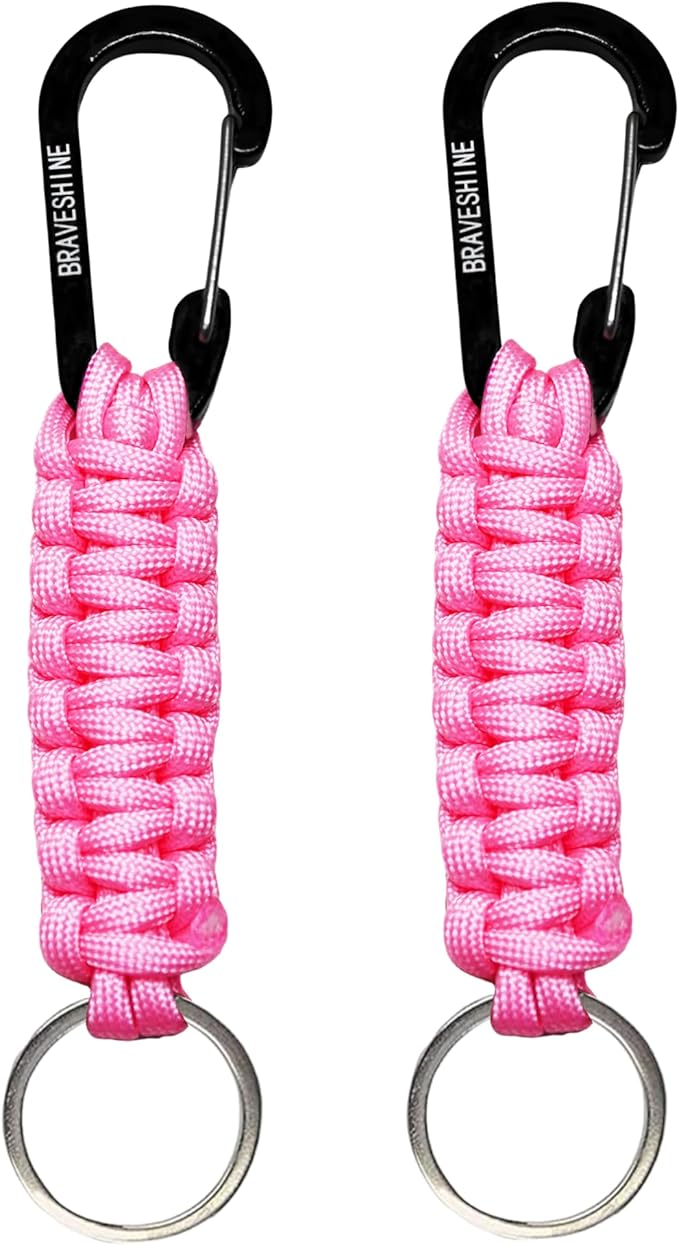 BRAVESHINE Paracord Keychain Carabiner Clip, D Ring Lanyard Hanger Stroller Hook for Water Bottle, Key, Backpacks, Men, Women