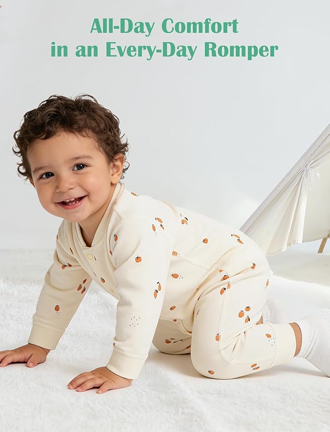 Newborn Baby Boys 2 Pack Cotton Romper Outfits Infant Long Sleeve One-Piece Toddler Button Jumpsuits