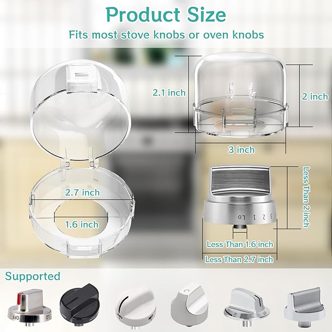 AOSITE Stove Knob Covers for Child Safety - 5 Pack Upgraded Gas Stove Knob Covers with Strong Adhesive, Double Design Childproof Oven Knob Covers for Kids and Pets, Stove Guard Baby Proofing