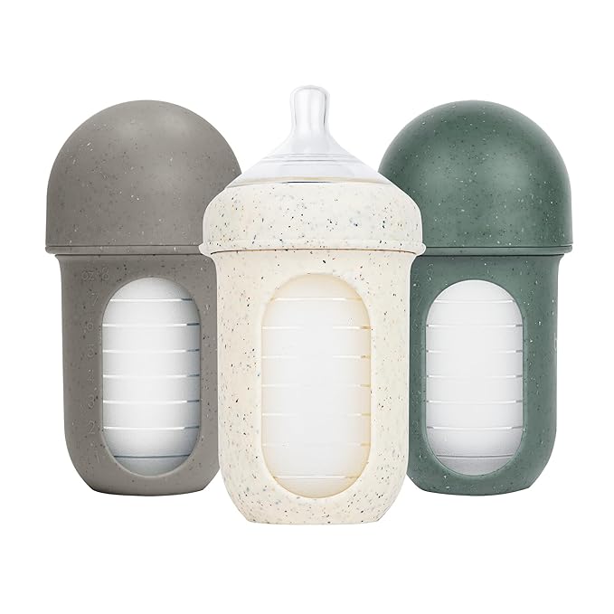 Boon Nursh Bottles - Silicone Baby Bottles Help Ease Colic Symptoms - Formula and Breast Milk Only Touch Food-Grade Silicone - Medium Flow - 8 Oz - Speckle Green