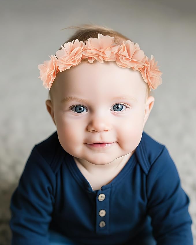 Fmeida Baby Girls Headbands for 4-24M | Soft Flower Crown (Fits 14.96"-18.89" Head)