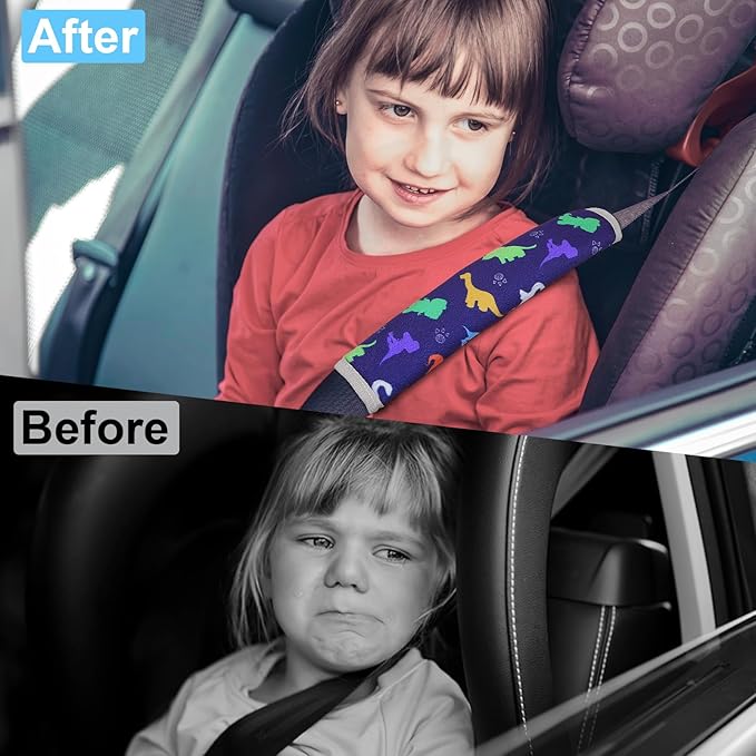Seat Belt Cover Pad for Baby, Soft Seatbelt Cushion Covers for Kids 2Pcs Car Seat Strap Shoulder Pads for All Car Seats, Stroller, High Chair,Blue Dinosaur