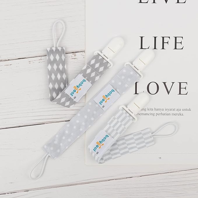 babygoal Baby Neutral Pacifier Clips, 3 Pack Binky Paci Holder and Leash Fits for Most Pacifier and Binkies PS06