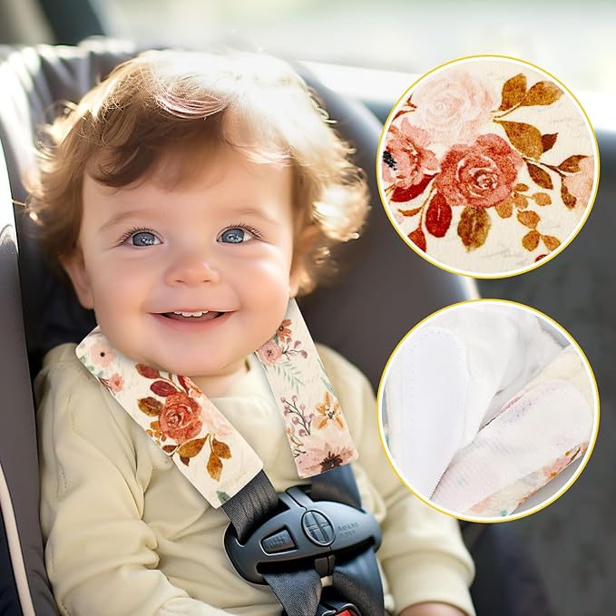 TANOFAR Baby Car Seat Strap Pads, Soft Carseat Straps Covers, Car Seat Straps Shoulder Pads for Girls, Seat Belt Cover Pad for Kids, Suitable for Baby Car Seat, Pushchair, Stroller, Autumn