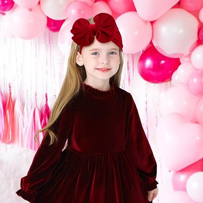 YanJie Hairband - Velvet Bows for Baby Girls, Soft Handmade Headbands, Ideal Gifts for Toddlers, Girls Infant, Kids, 2 Pack - Red, Pink