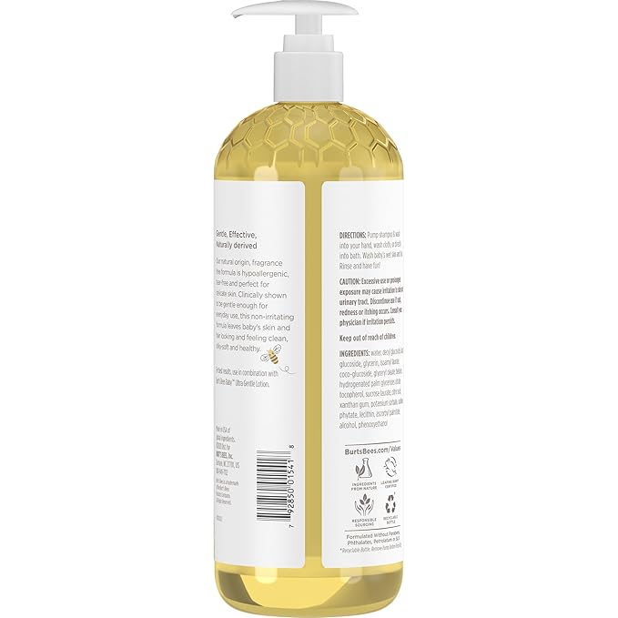Burt's Bees Baby Shampoo and Body Wash for Sensitive Skin, Fragrance Free, Tear Free, Pediatrician Tested, 98.9% Natural Origin, 21 Fl Oz