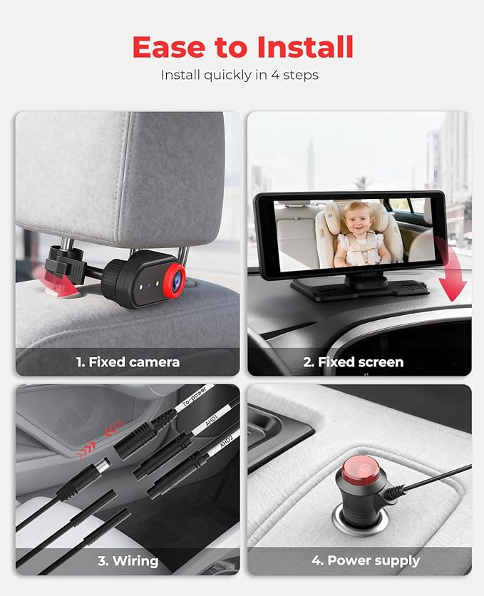 BM5PRO Double Car Camera for 2 Baby，7.2" 1080P Split Screen with IR Night Vision, Real-Time Monitoring Baby Car Camera,Easy Install, Family Travel Companion for Kids & Pets