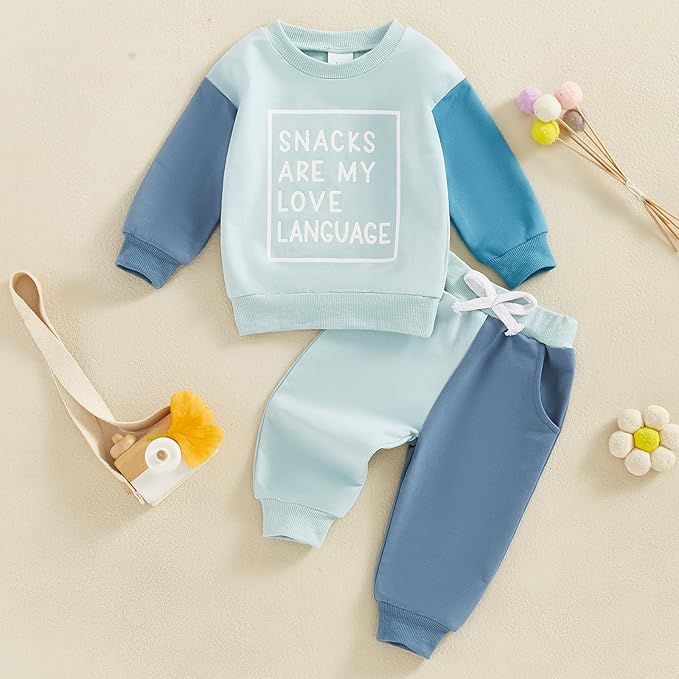 Baby Boy Fall Clothes Set Long Sleeve Letter Print Sweatshirt Pants Toddler Infant Outfits 6 12 18 24 Months 2T