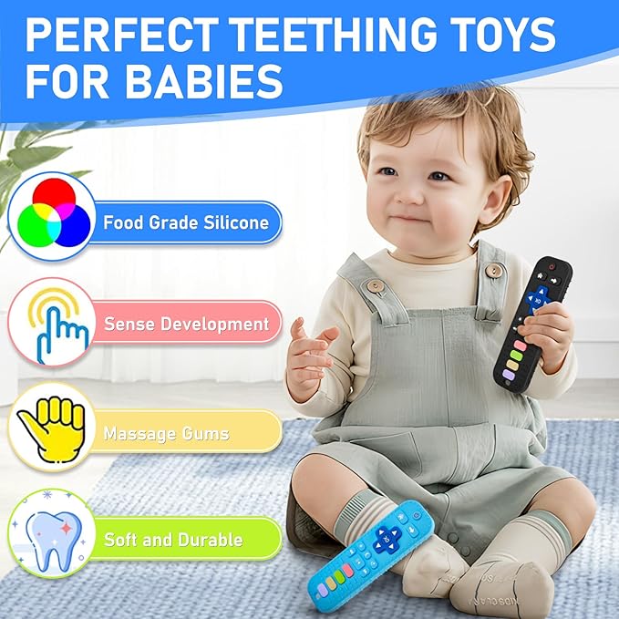 Teething Toys for Baby 3 6 12 18 Months, TV Remote Control Shaped Baby Teether Toys Chew Toys, Food Grade Silicone Teething Toys for Infants, BPA Free, for Baby Gum Relief